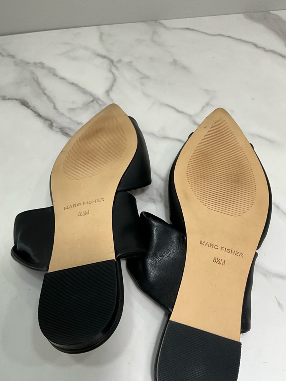 MARC FISHER Satera Black Twisted Leather Pointed Toe Mule Slides Size 8.5 - Picture 6 of 6